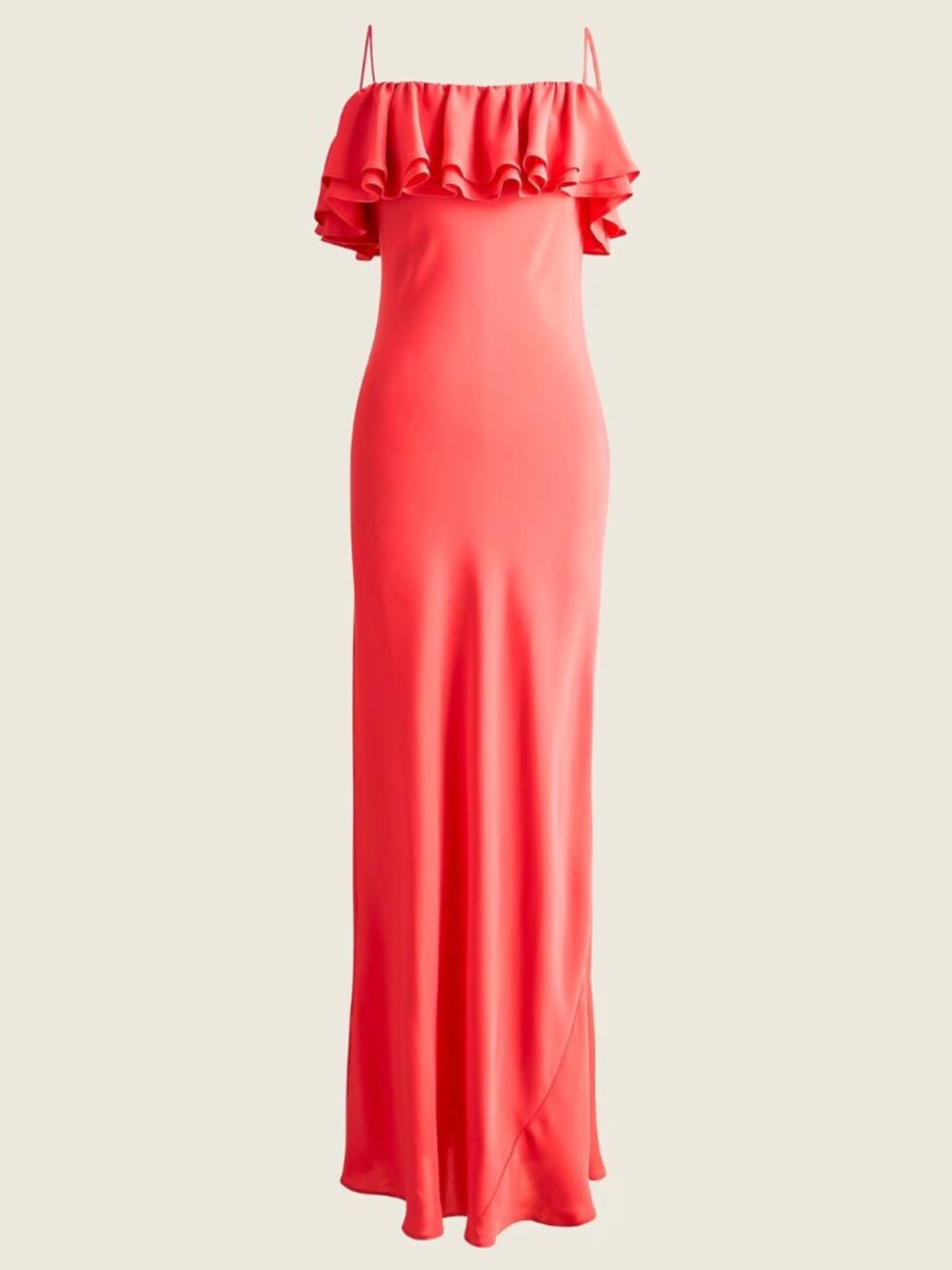 J. Crew 100% Silk Sleeveless Coral Ruffle Maxi Dress, US 6